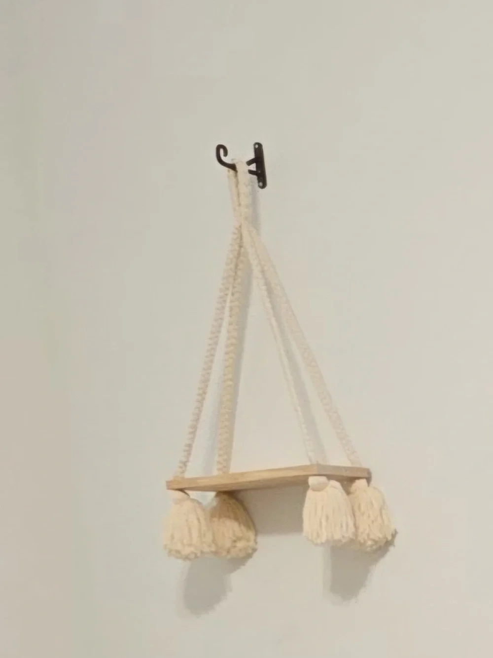 Neutral Hanging Tassel Wall Shelf - Decorative Cream Display Shelf